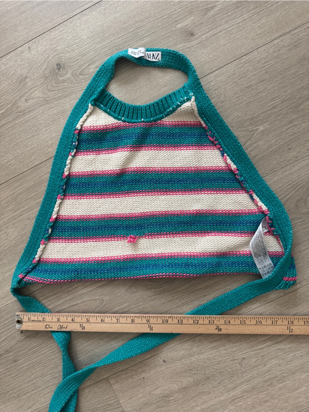 Zara Teal, Cream & Pink Striped Knit Halter Top - Picture 6 of 9